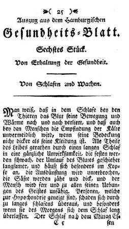 Von Erhaltung der Gesundheit.