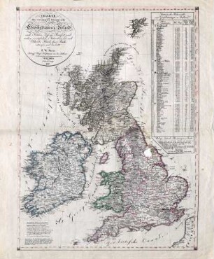 Charte der vereinigten Königreiche Grosbritannien u Ireland ; nach Kitchin, Jefferys, Beaufort und anderen vorzüglichen Materialien und nach Schorch's Kunde dieser Reiche