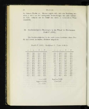 10. Geschwindigkeits-Messungen in der Whaal bei Hochwasser. Profil F (1792).