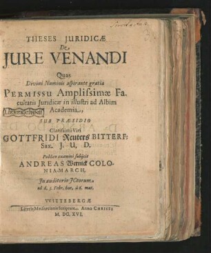 Theses Iuridicae De Iure Venandi