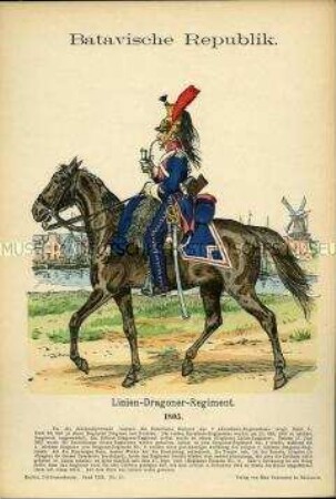 Uniformdarstellung, Gemeiner des Linien-Dragoner-Regiments, Batavische Republik, 1805.