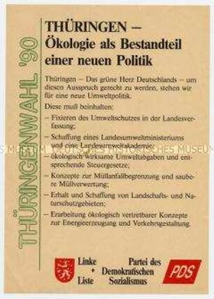 Wahlflugblatt der Linken Liste/PDS zur Landtagswahl in Thüringen 1990