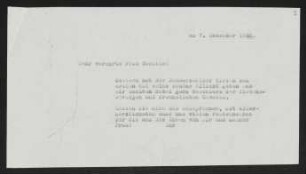 Brief von Gerhart Hauptmann an Lilly Bechtle