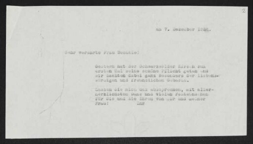 Brief von Gerhart Hauptmann an Lilly Bechtle