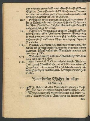 Mancherley Bücher in allerley Künsten.