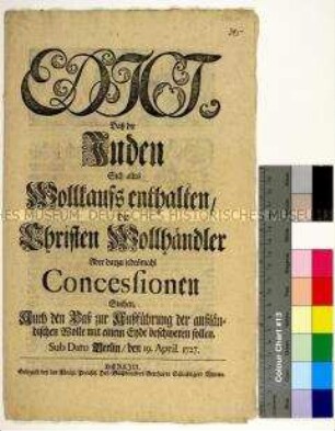 Edikt von Friedrich Wilhelm I. König in Preußen betreffend das Verbot des Wollhandels für Juden