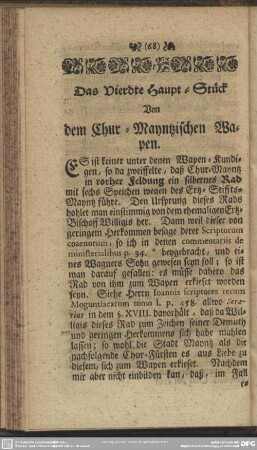 Das Vierdte Haupt-Stück Von dem Chur- Mayntzischen Wapen
