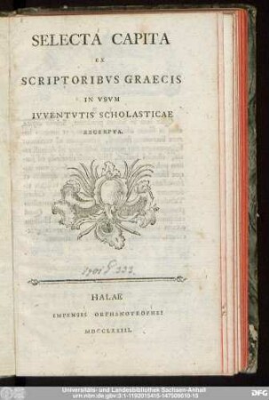Selecta Capita Ex Scriptoribvs Graecis In Vsvm Ivventutis Scholasticae Excerpta