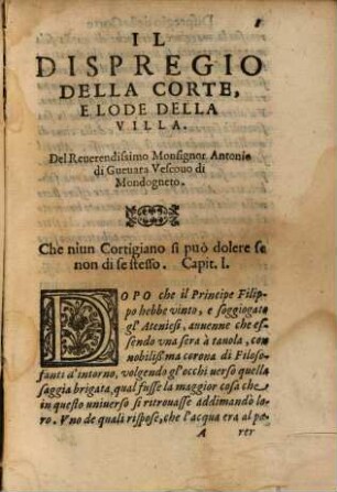 Il dispregio della corte, e lode della villa