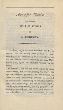 Aan mijne Vrienden der Herren Mr. J. H. Tobiäs en J. Tiedeman