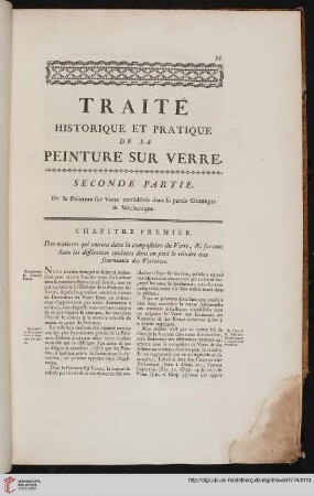 Seconde partie: De la peinture sur verre considérée dans sa partie chimique & méchanique