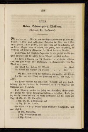 XXXI. Ueber Schwarzvieh-Mästung
