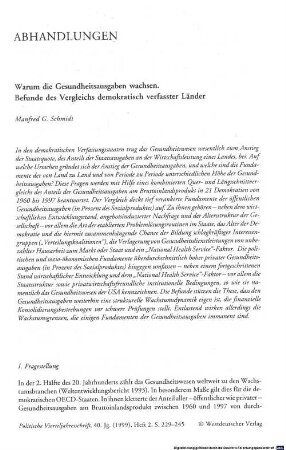 Warum die Gesundheitsausgaben wachsen : Befunde des Vergleichs demokratisch verfasster Länder