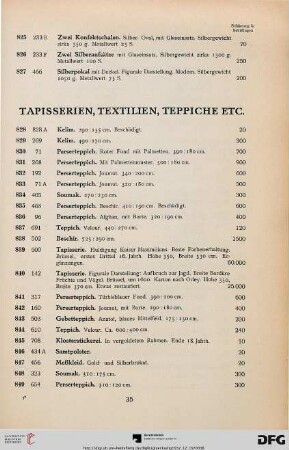 Tapisserien, Textilien, Teppiche (Nr. 828-857)