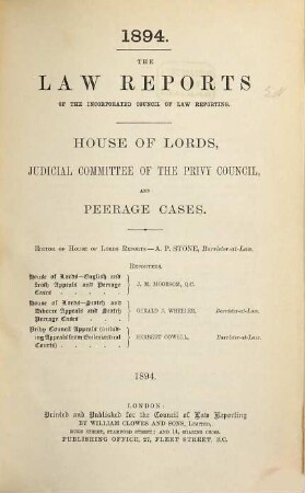 The law reports. Appeal cases. 1894