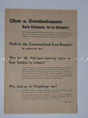 Propagandaflugblatt der Gesamtdeutschen Volkspartei mit Ausrichtung auf Gärtner und Kleinbauern