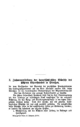 Zusammenstellung der hauptsächlichsten Wünsche des höheren Lehrerstandes in Preußen : Sprechsaal