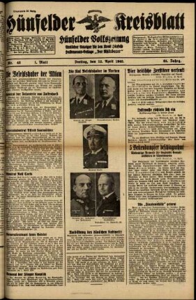 Erste Ausgabe vom Freitag, den 12. April 1940.