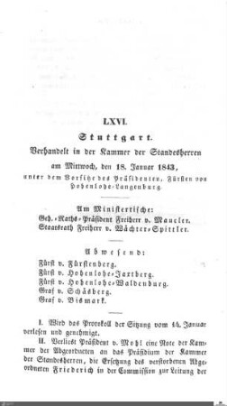 66. Sitzung, Stuttgart, 18.1.1843