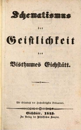 Schematismus der Diözese Eichstätt. 1845, 1845
