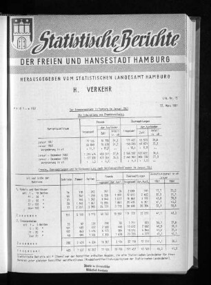 Der Fremdenverkehr in Hamburg im Januar 1961 : Lfd. Nr. 15