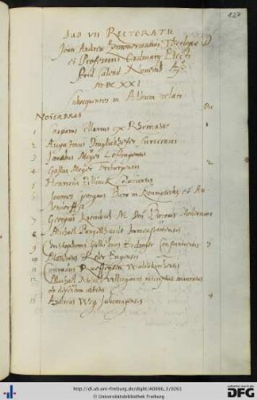 [fol. 127] Rektorat Johannes Andreas Zimmermann 1621/22
