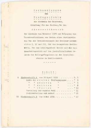 Justizgebäude, Berlin-Moabit: Protokoll der Preisgerichtssitzungen