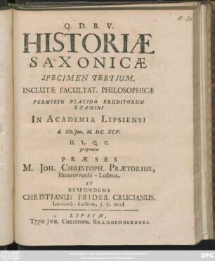 Historiae Saxonicae Specimen Tertium