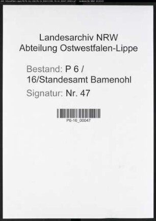 Sterberegister Standesamt Bamenohl