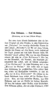 Otto Bellmann.- Carl Bellmann. (Erinnerung an ein paar seltsame Käutze)