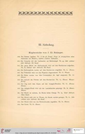 III. Abteilung Kupferstiche von J. El. Ridinger (Nr. 301 - 421)