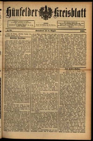 Ausgabe vom Samstag, den 08. August 1896.