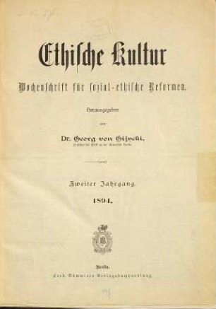 Ethische Kultur : Monatsblatt für ethisch-soziale Neugestaltung. 2. 1894