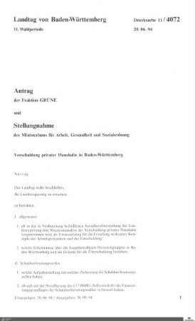 Antrag der Grünen: Verschuldung privater Haushalte