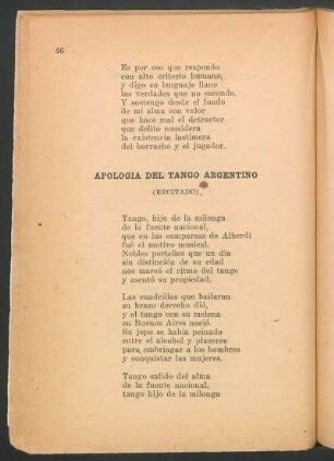 Apología del tango argentino : (Recitado)
