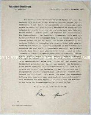 Rundschreiben des Reichsbankdirektoriums zur Zeichnung der 7. Kriegsanleihe