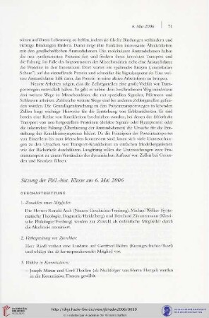 Sitzung der Phil.-hist. Klasse am 6. Mai 2006