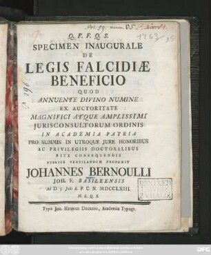 Specimen Inaugurale De Legis Falcidiæ Beneficio