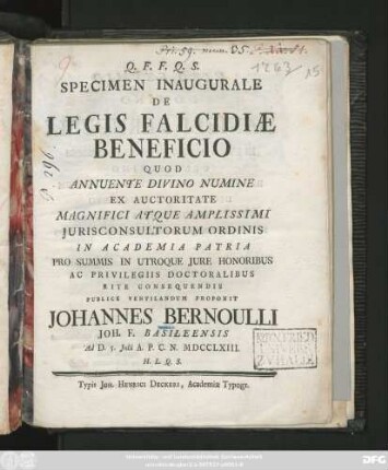 Specimen Inaugurale De Legis Falcidiæ Beneficio