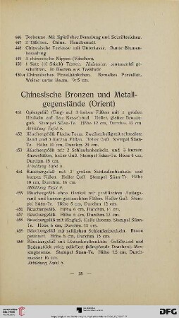 Chinesische Bronzen und Metallgegenstände (Orient) (Nr. 451-524)
