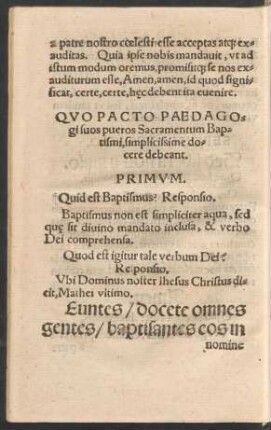 Quo Pacto Paedagogi suos pueros Sacramentum Baptismi, simplicissime docere debeant.