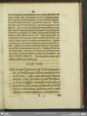 Cap. VIII. 1. De vitandis Jesuitarum et Calvini dogmatibus ...