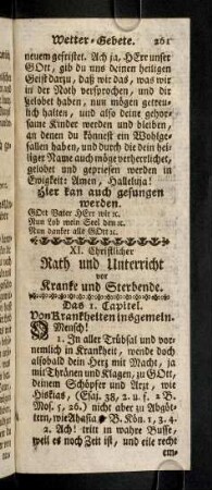 261-301, XI. Christlicher Rath und Unterricht vor Kranke und Sterbende.