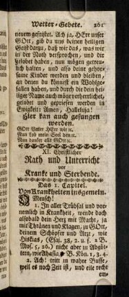 261-301, XI. Christlicher Rath und Unterricht vor Kranke und Sterbende.