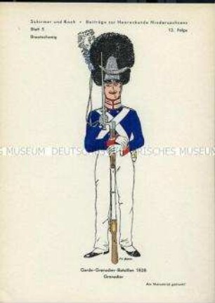 Uniformdarstellung, Gemeiner des Garde-Grenadier-Bataillons, Herzogtum Braunschweig, 1828.
