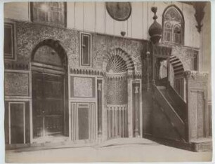 Grabkomplex des Sultan Barquq, Kairo Mausoleum, Moschee und Madrasa: Innenansicht, Mihrab und Minbar