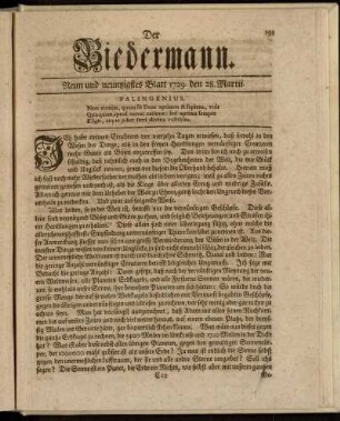 Neun und neuntzigstes Blatt 1729. den 28. Martii