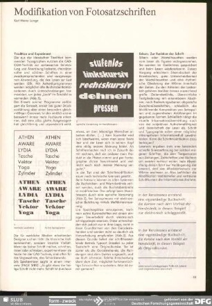 Modifikation von Fotosatzschriften