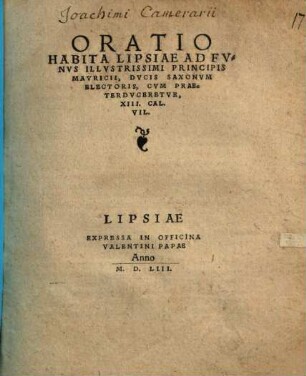 Oratio habita Lipsiae ad funus ... M. Duc. Saxonum Elect.