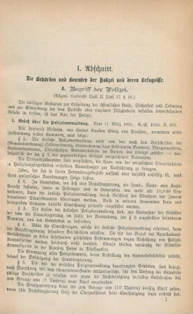 I. Abschnitt. Die Behörden und Beamten der Polizei und deren Befugnisse
